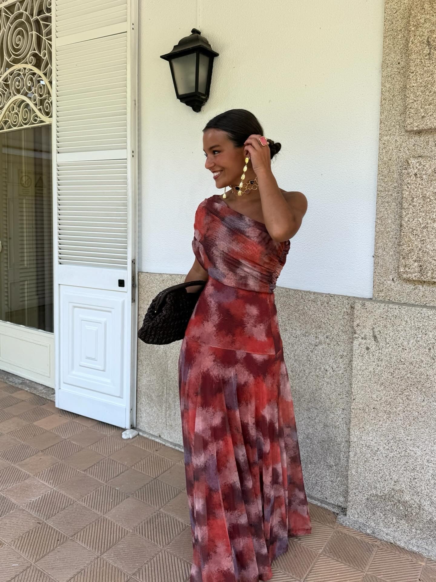 Bellucio™ | Abito lungo off-shoulder in acquerello