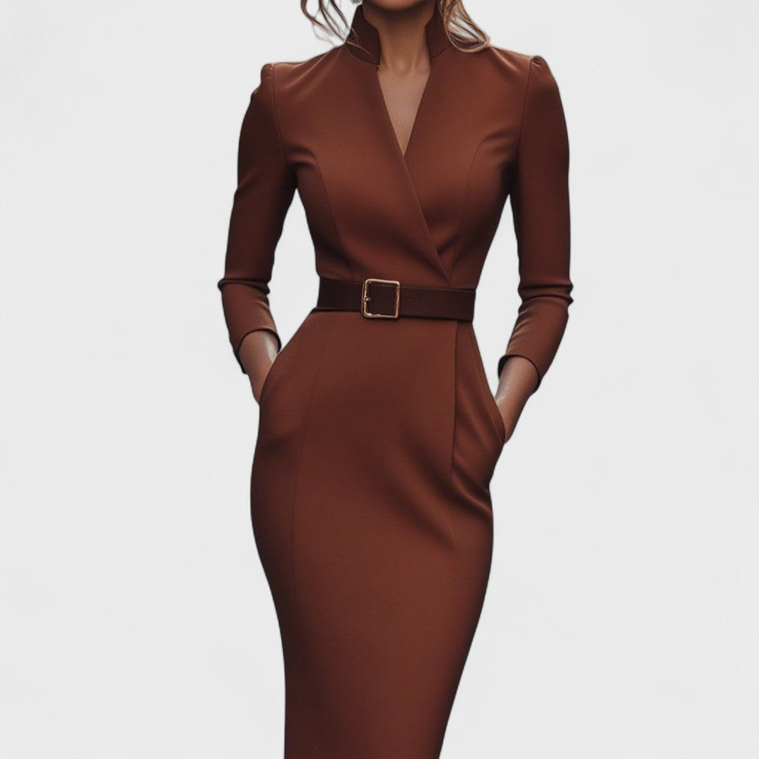 Lunori™ | Mandarin Luxe – Maxi abito con cintura