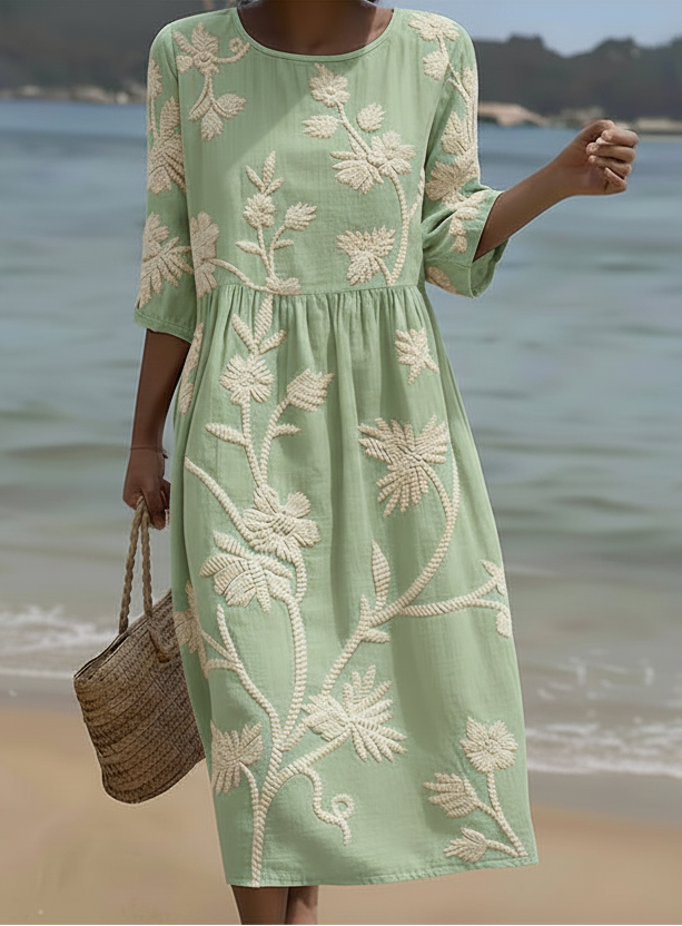 Maris | Vestito Midi con Ricamo Botanico