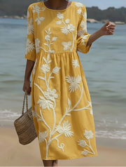 Solene | Vestito Midi Botanico Dorato