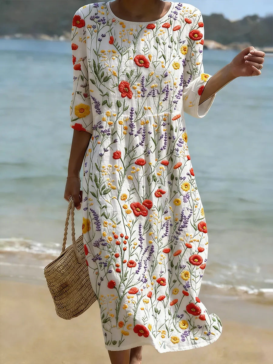 Elira | Vestito Midi con Stampa di Fiori Selvatici
