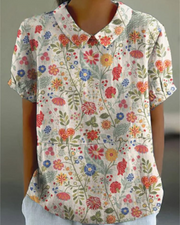 Shira - Elegante camicia da donna in lino con stampa di pesci