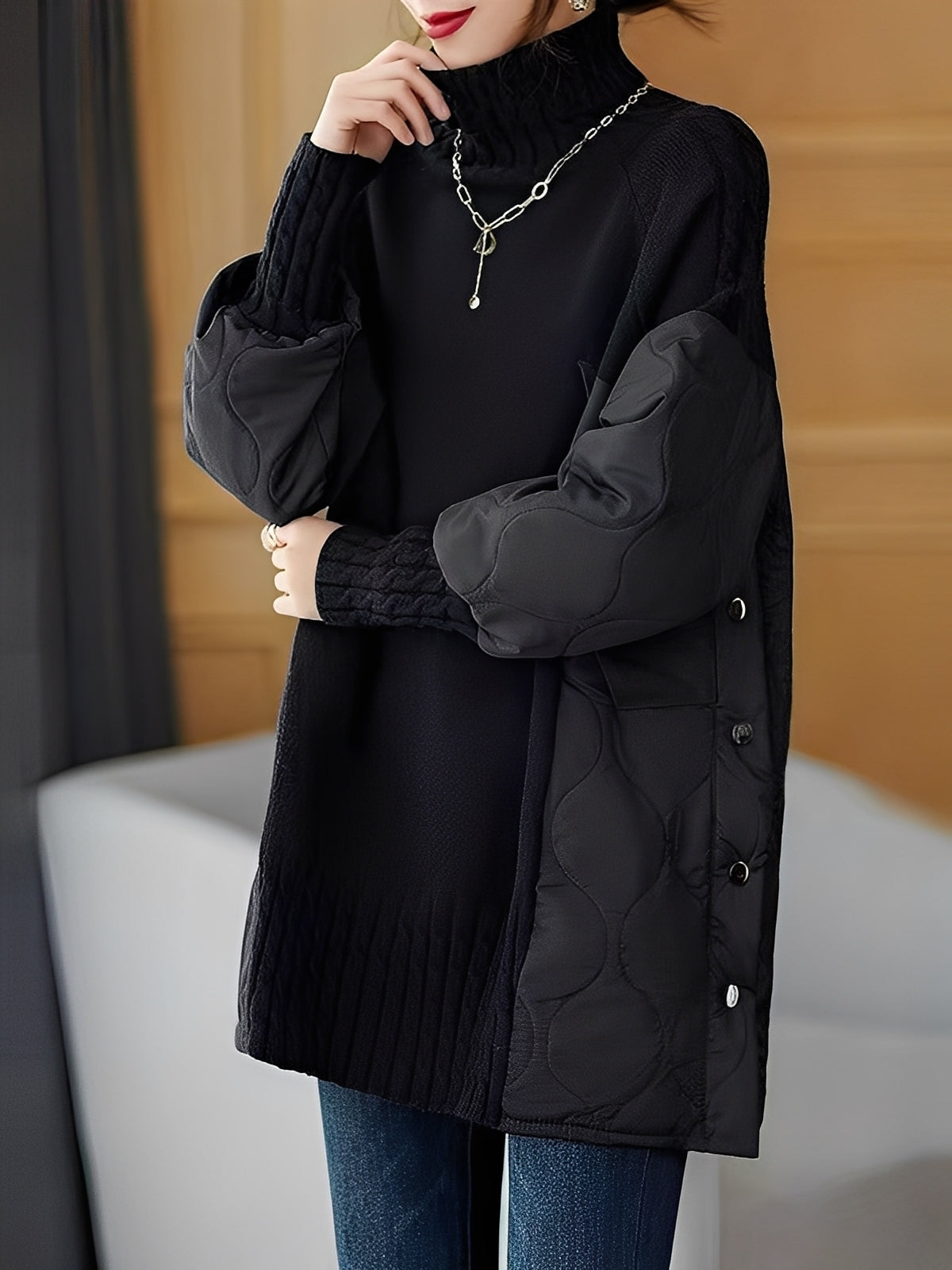 Vonda - Maglione a collo alto casual con collo alto per donne