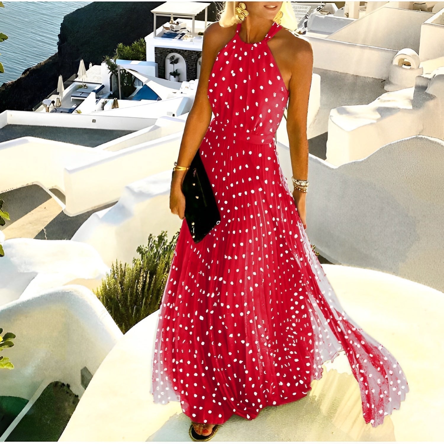 Valorie - Abito Boho plissettato con stampa patchwork per donne
