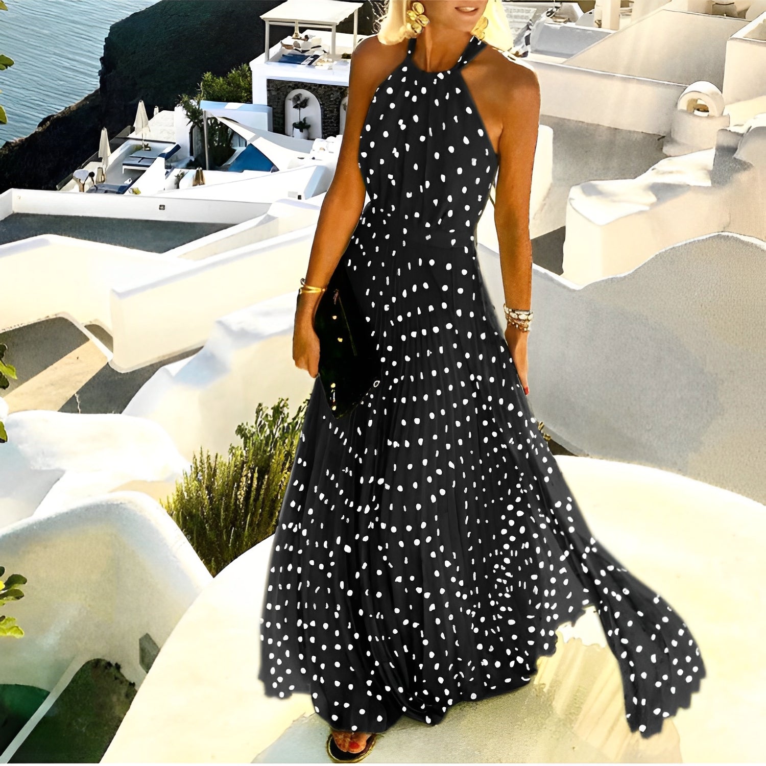 Valorie - Abito Boho plissettato con stampa patchwork per donne
