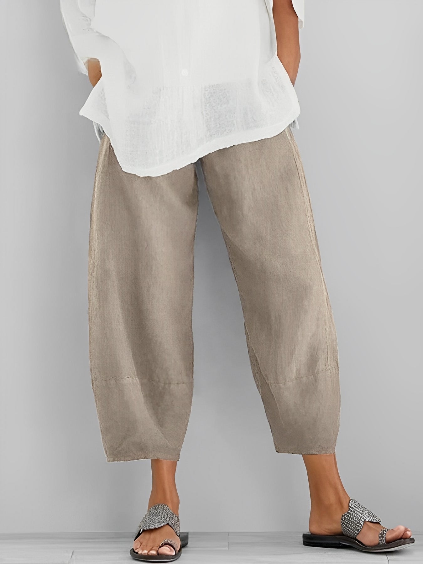 Alethea - Pantaloni larghi in lino dal look casual