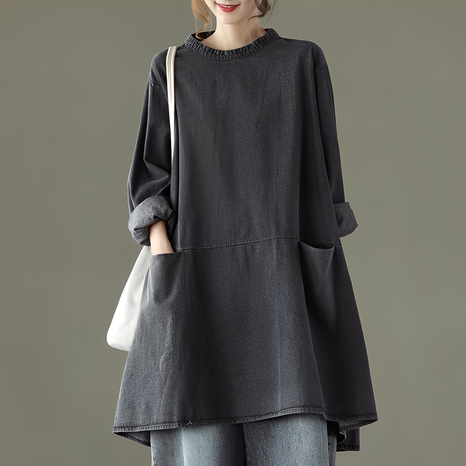 Valerie - Abito maxi casual in denim con tasche per donne