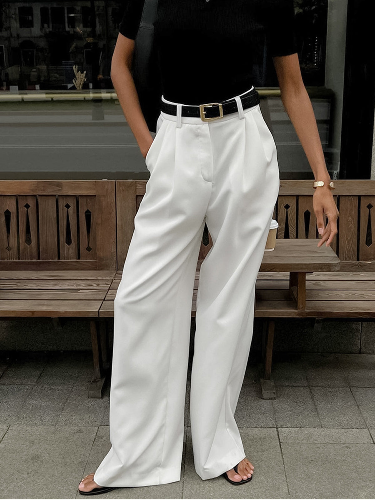 Marlene – Pantaloni in Tessuto Largo Senza Cintura
