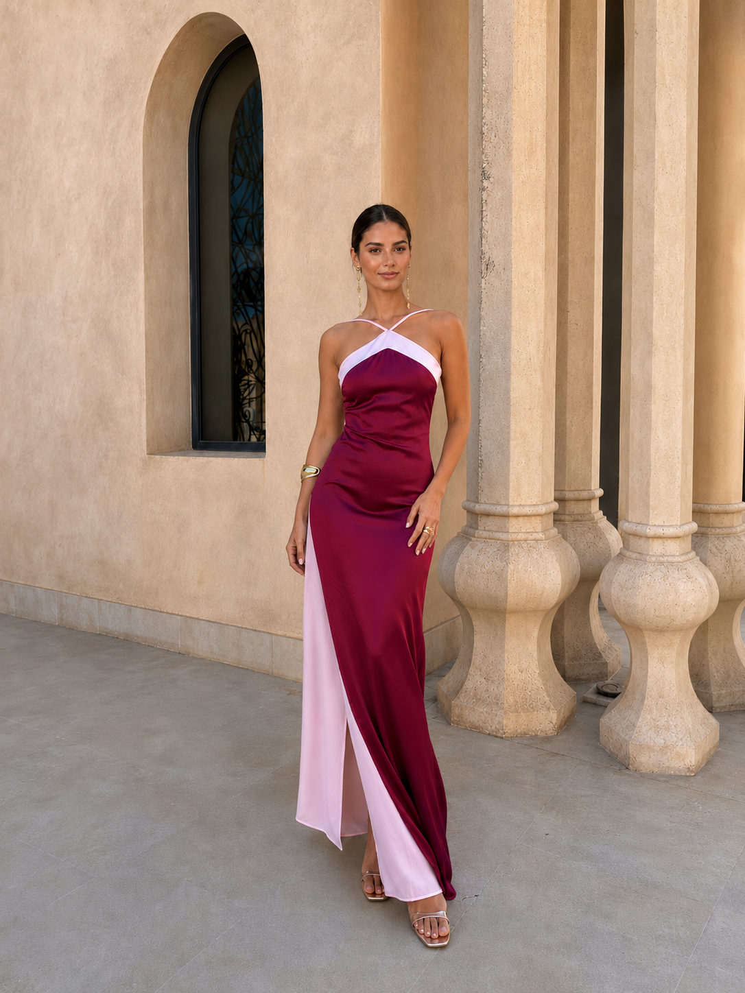 Bellucio™ | Abito lungo in satin con scollatura incrociata