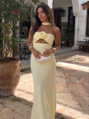 Bellucio™ | Maxi Abito Halter con Corsage di Rose