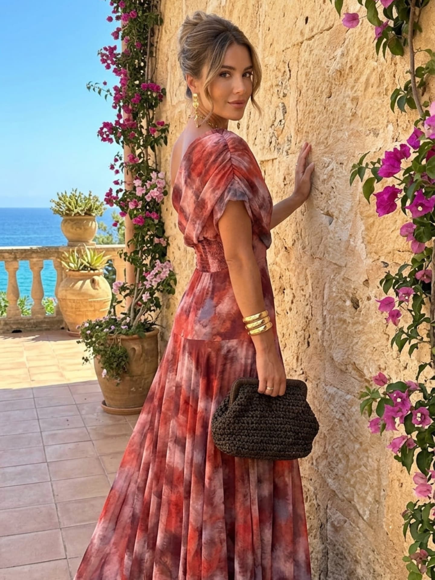 Bellucio™ | Abito lungo off-shoulder in acquerello