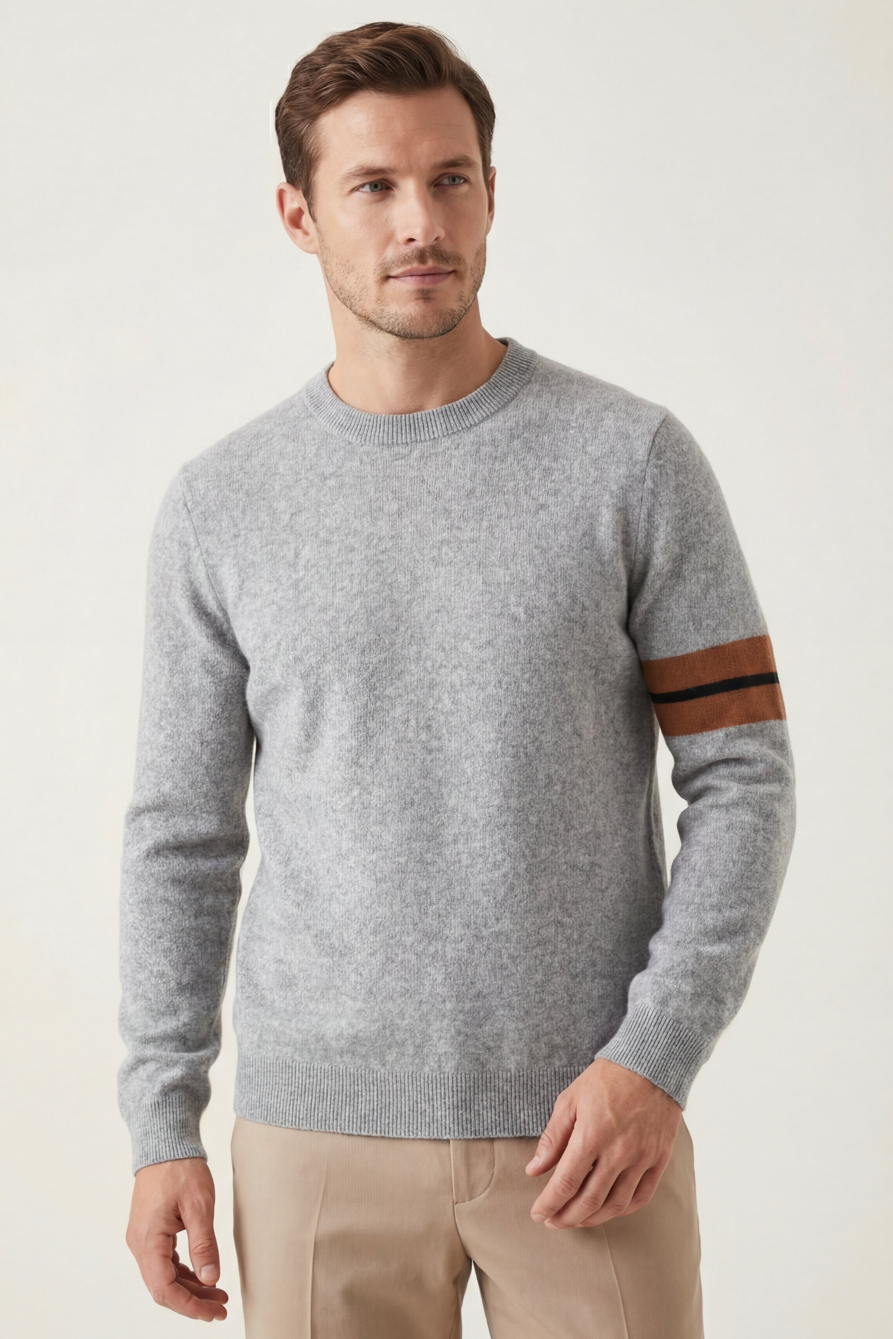 Bellucio™ | Maglione in Cashmere a Collo Giro Light Grey