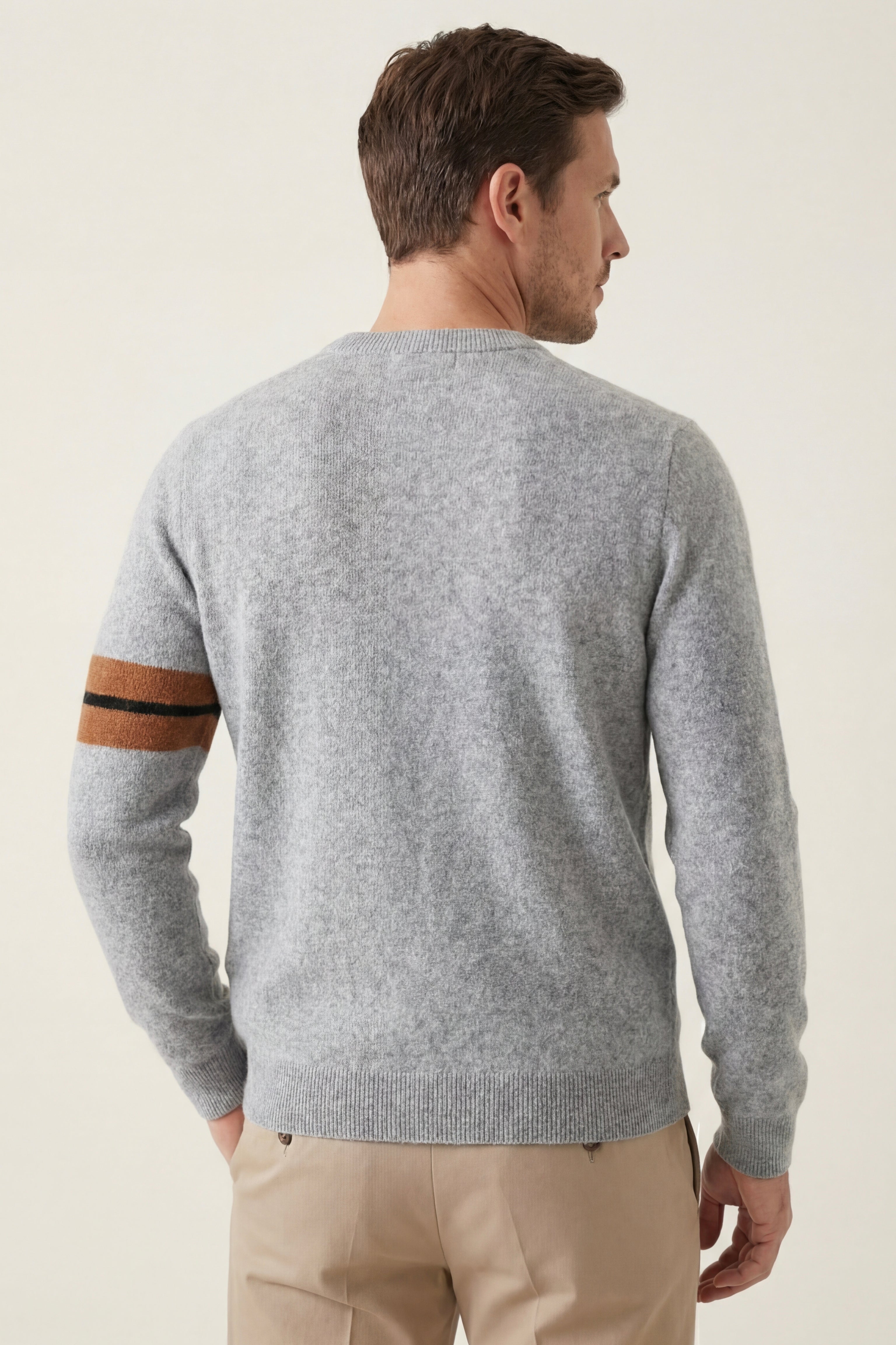 Bellucio™ | Maglione in Cashmere a Collo Giro Light Grey