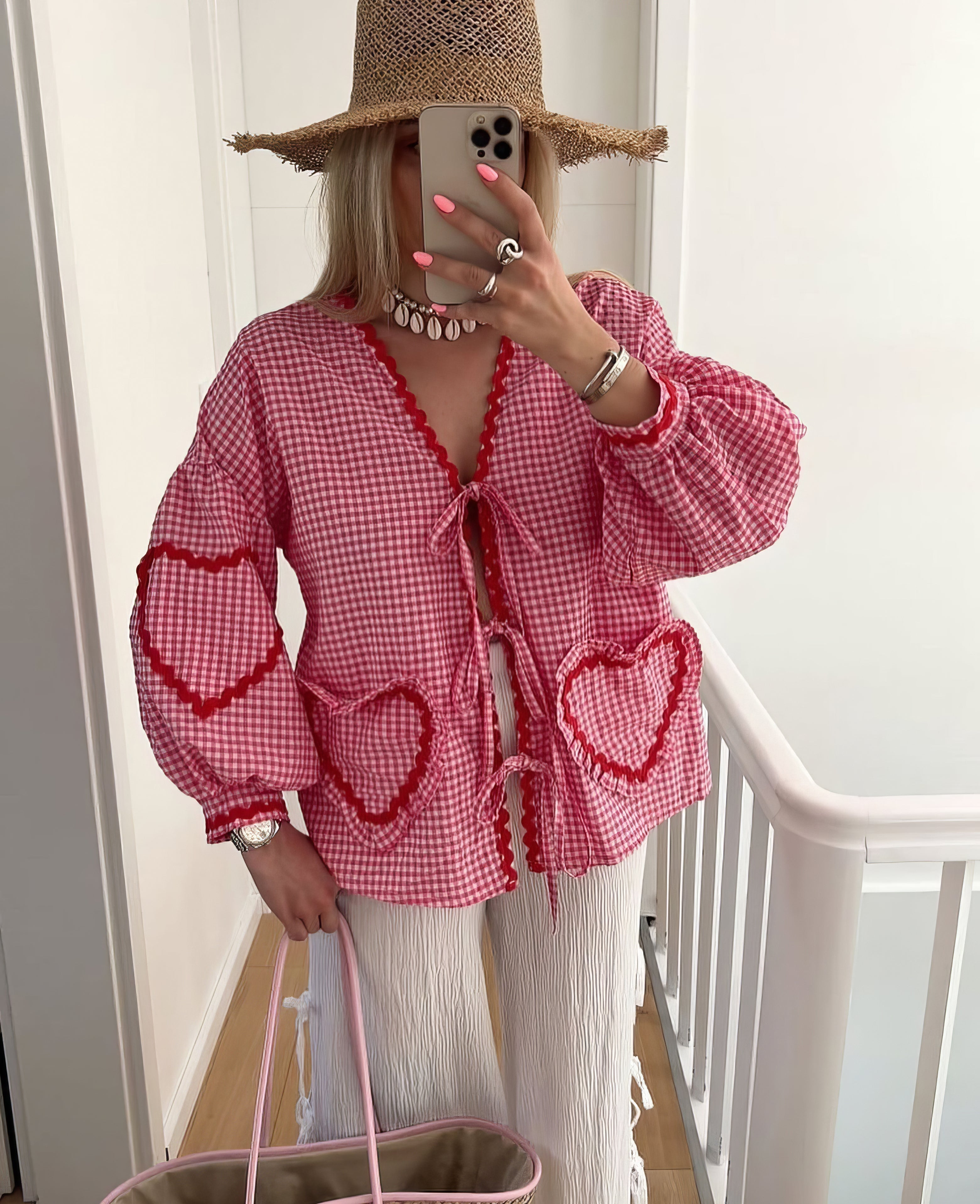 Claudia – Blusa Gingham con Fiocco