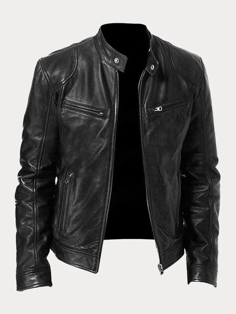 Enzo | Giacca in vera pelle nera – stile classico motociclista