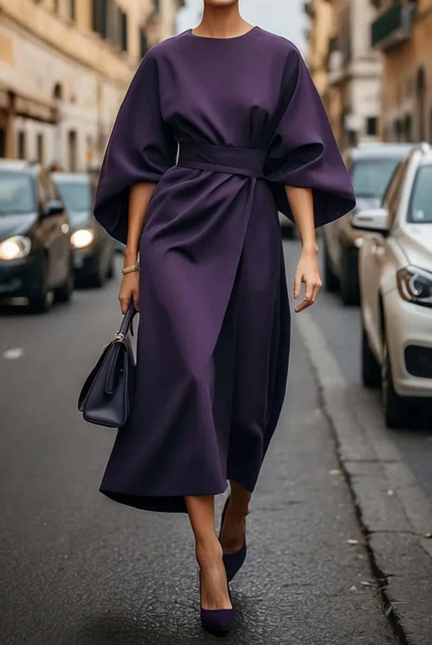 Grace | Abito Elegante con Maniche a Lanterna e Cintura