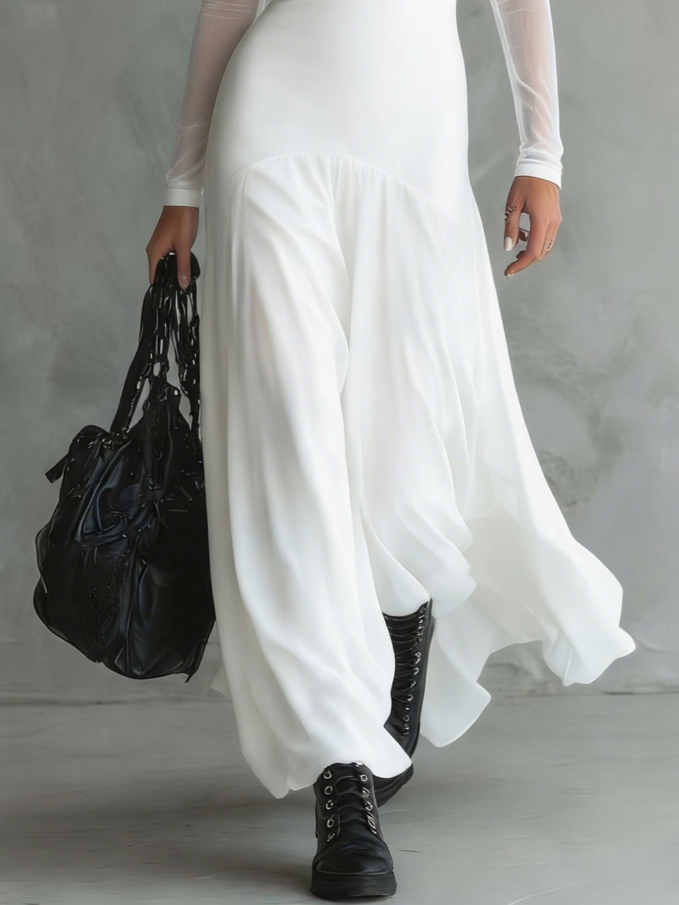 Lunaria™ | Abito Lungo in Tulle Nero dal Fascino Etéreo