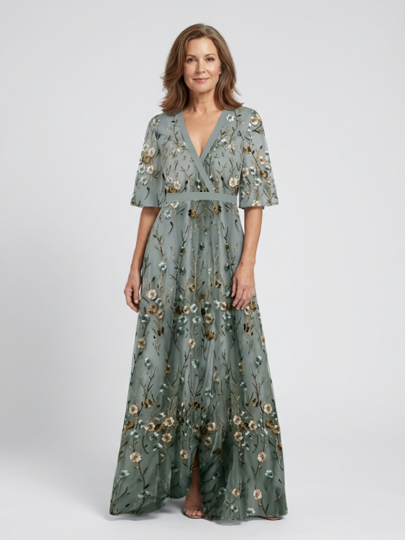Bellucio™ | Vestito lungo di fiori con scollo a V