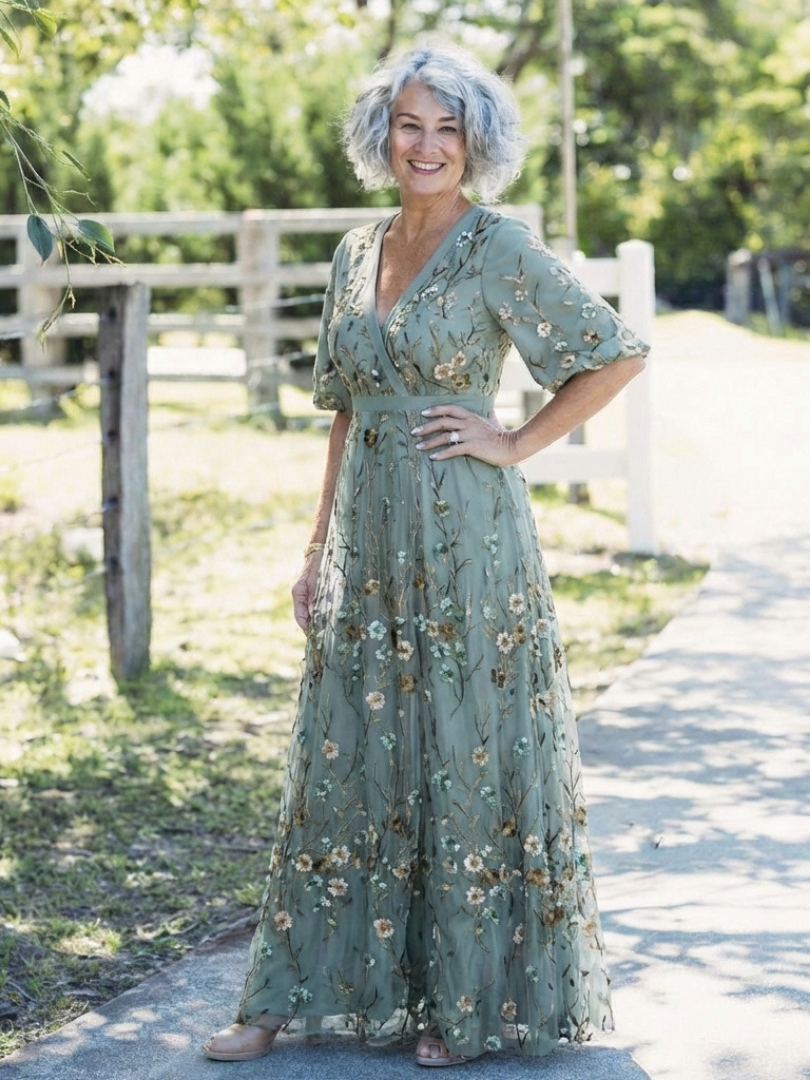 Bellucio™ | Vestito lungo di fiori con scollo a V