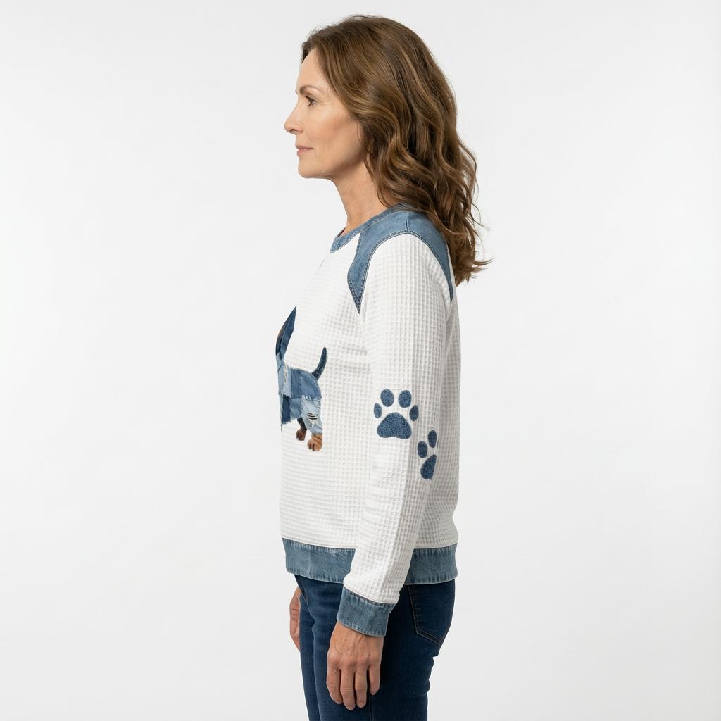 Nuria – Incantevole cane bassotto con patchwork in denim